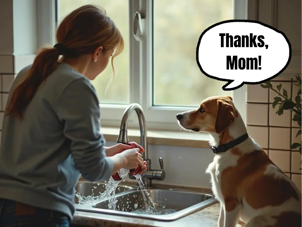 Female hand washing dog collars in her kitchen sink